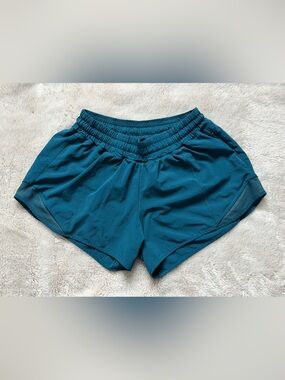 lululemon athletica hottie hot runner shorts teal shorts.
